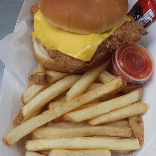 a chicken sandwich and fries