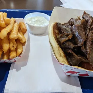 Gyros fries and a drink. $10