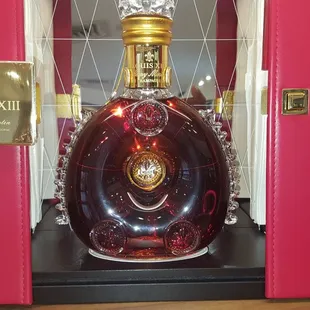 a bottle in a display case