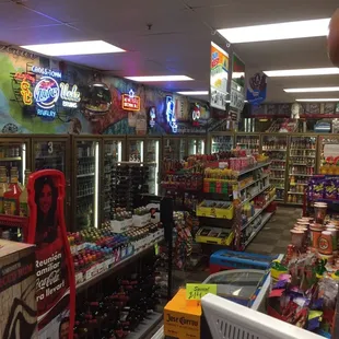 the inside of a liquor store