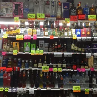 a display of liquor bottles