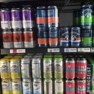 a display of cans of beer
