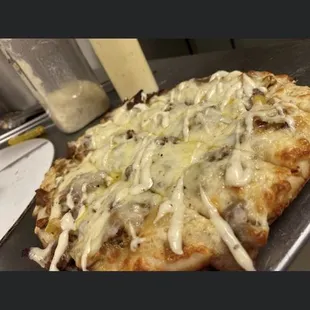 Philly cheese steak pizza