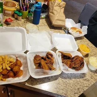 Fried chicken butterfly shrimp fries