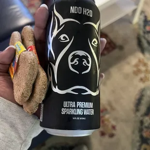 Sparkling water and dog treats