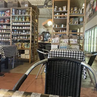 Eating area mixed in with the store items