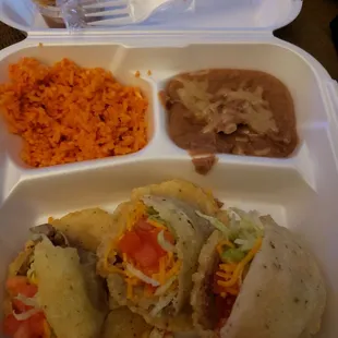 Gorditas, rice, beans
