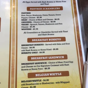 the breakfast menu