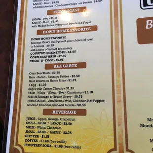 the menu for jj's norton