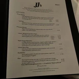 a menu on a table