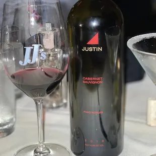 a glass of wine and a bottle of wine