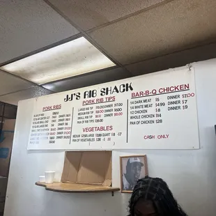 The menu. Cash Only