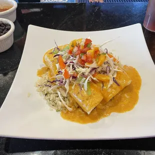 Blue crab enchiladas.