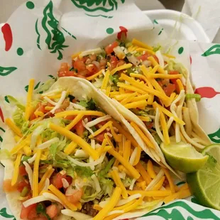 Two ground beef tacos, very filling