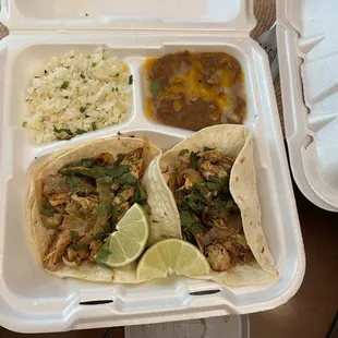 a meal in a styrofoam container