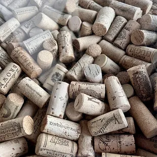 Corks inside the tables on the porch