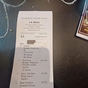 Receipt sooo much great food for such small prices