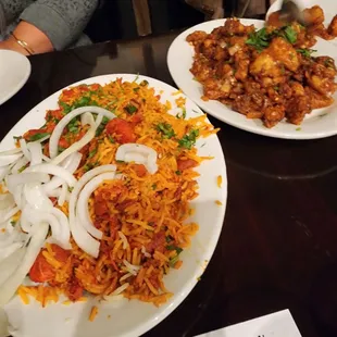 Chili chicken rice and gobi manchurian