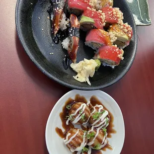 Eel unagi, Sean roll (spicy kick) &amp; takoyaki.