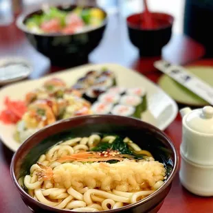 Shrimp tempura udon soup (etc)
