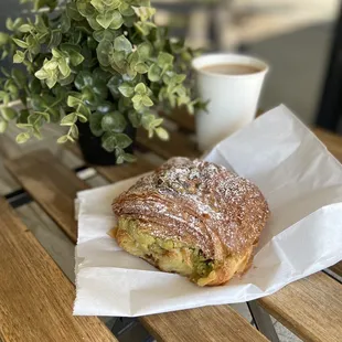 Chocolate Pistachio croissant and coffee