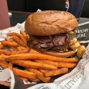 BBQ Burger abd Sweet Potato Fries!