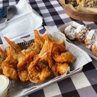 Fried shrimp and fried Oreos