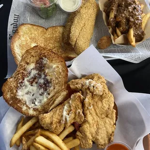 Buffalo ranch sandwich and fried fish