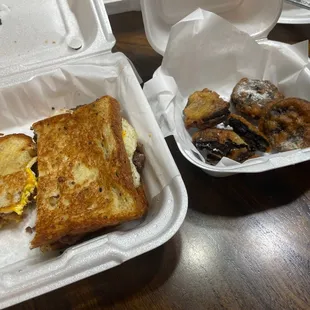 Patty melt and fried Oreos