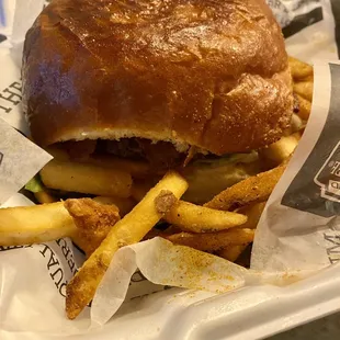 Grilled cheeseburger with fries