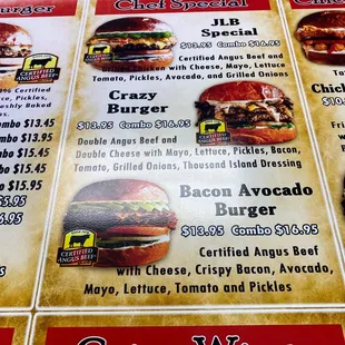 burgers, menu