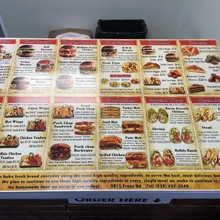 Here is the menu we have had the cheeseburger, double cheeseburger, chicken wrap, and a couple other things. Quality is amazing.