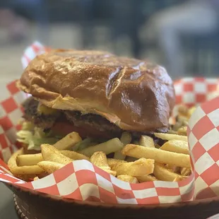 Bacon Burger and fry combo