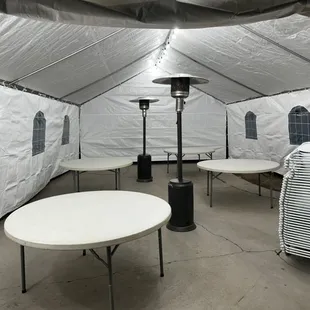 Heaters / Round tables/ chairs