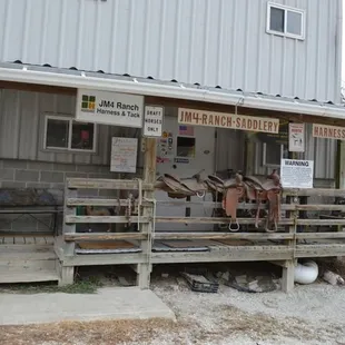 Front entrance to JM4 Ranch Harness, Tack, and Farrier Supplies. Crescent, IA