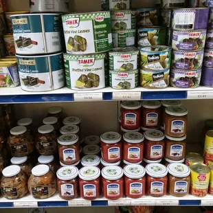 One of my favorites, stuffed Vine (grape) leaves (second shelf), and jars of Ratatouille (lower shelf).