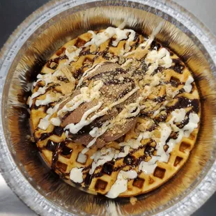 Smore's chocolate ice cream waffle