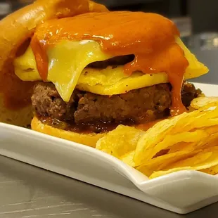 S.E.C. Burger (Beyond sausage, just egg, cheese, on top of an impossible burger