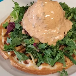 Waffle crab cake benedict.