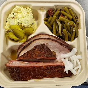 Al Pastor Ribs, Smoked Turkey, Mom's Green Beans and Potato Salad
