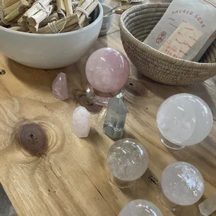 Palo santo bundles, quartz spheres!