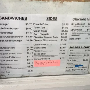 a menu for sandwiches