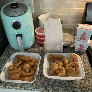 Sweet and sour chicken, wontons, 2 boxes of rice, 3 containers of their FANTASTIC sweet and sour sauce, and pepper steak