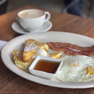 2 eggs, 2 slices of bacon, 1 piece of French toast, latté - $7!