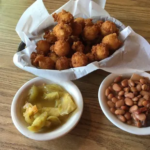 Hush Puppies, Pinto Beans and Tomato Relish