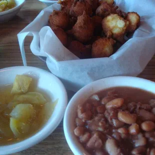 Hushpuppies, beans &amp; relish