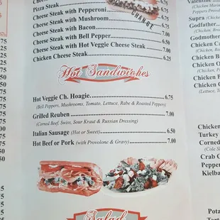 the menu and prices