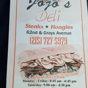 a poster for jo jo&apos;s deli