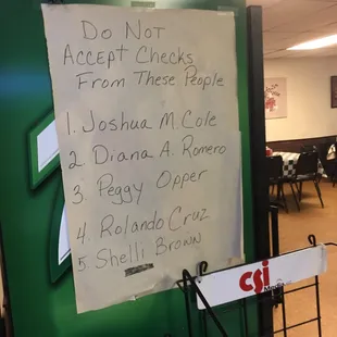 Wisconsin justice at its finest.  Same list on two huge poster boards...