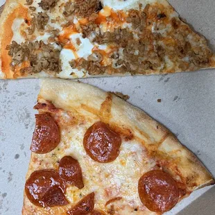 Pepperoni and buffalo slices